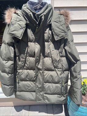 Marc New York Olive Green Kids Puffer Jacket with Faux Fur Trim